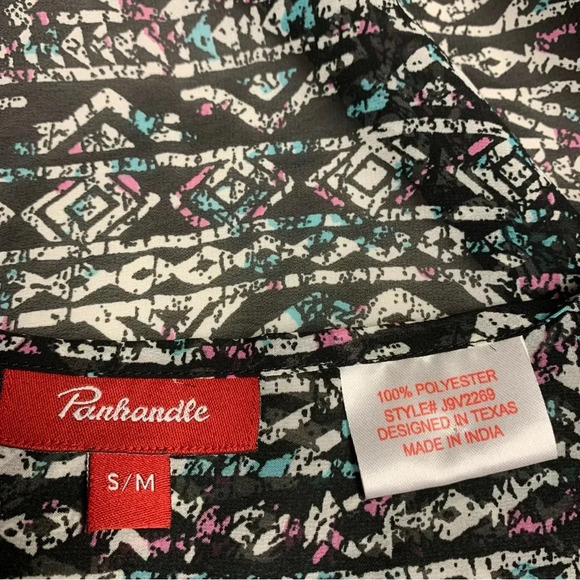 Panhandle multicolored open front long kimono style cover size s/m but is roomy - Picture 3 of 7